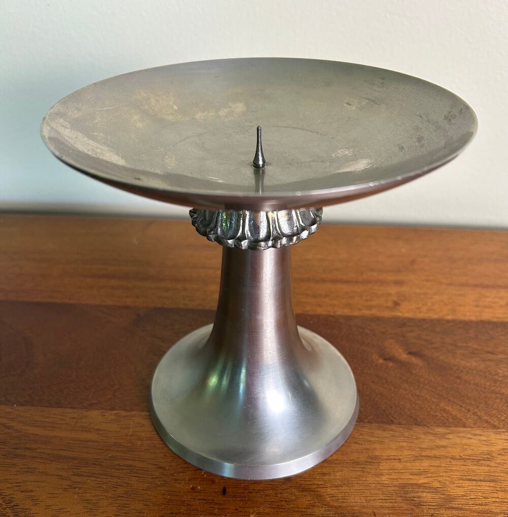 Vintage Candle Holder - Bombay Silver-Tone Metal Pedestal